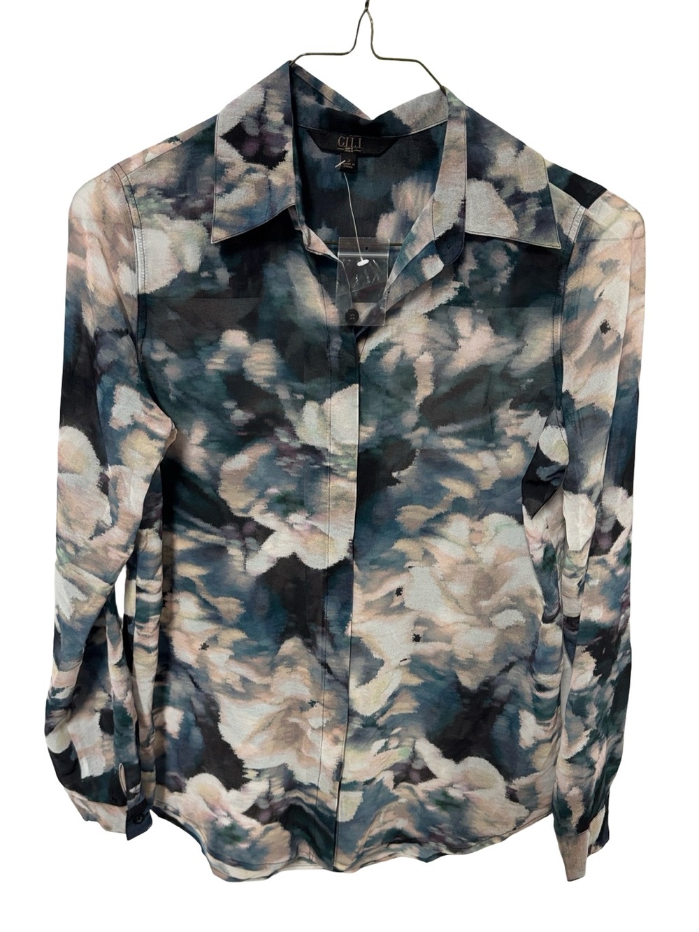 G.I.L.I. Floral Wash Button-Down Blouse in Blue, White, Black - Picture 2 of 6